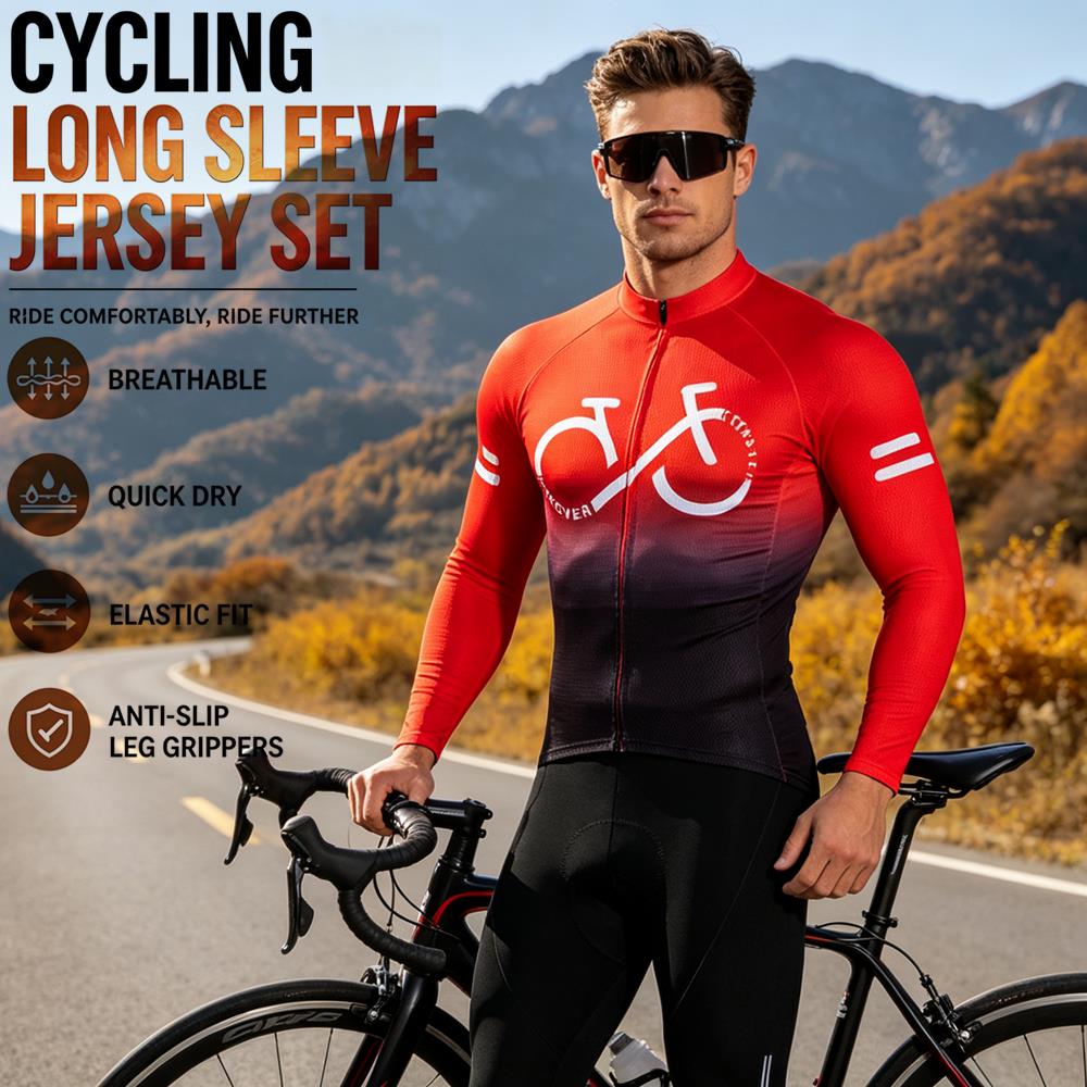Mountain Biking Jerseys Men - Setelan Bersepeda Musim Semi Gugur, Setelan